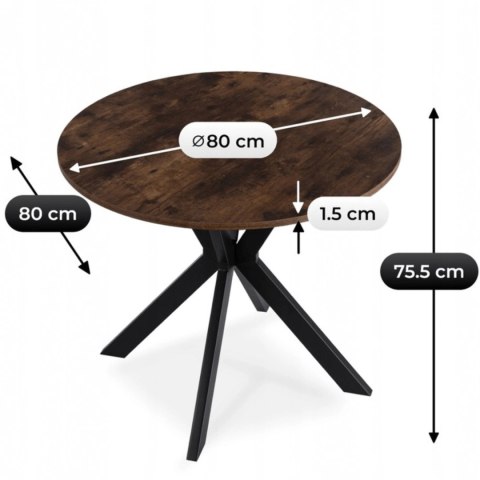 Stół LAUREN 80 cm Dąb Rustykalny/Czarny