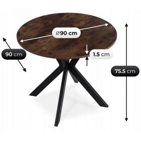 Stół LAUREN 90 cm Dąb Rustykalny/Czarny