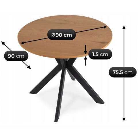 Stół LAUREN 90 cm Dąb Złoty/Czarny