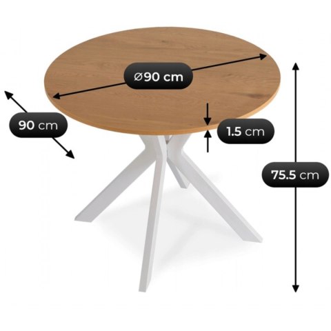 Stół LAUREN 90 cm Dąb/Biały