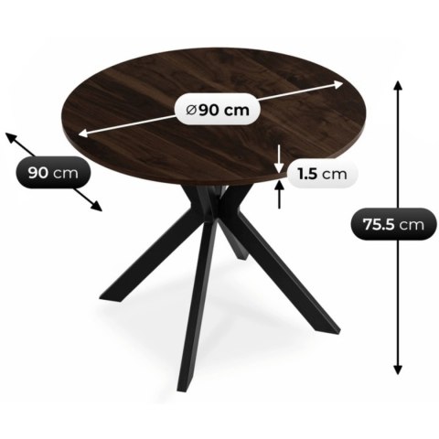 Stół LAUREN 90 cm Orzech/Czarny