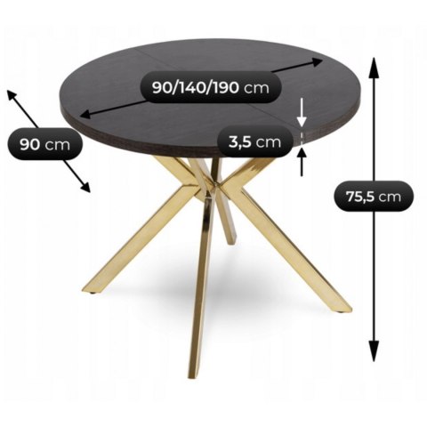 Stół LUGO Rozkładany 90-190 cm Czarny/Złoty