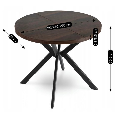 Stół LUGO Rozkładany 90-190 cm Orzech/Czarny
