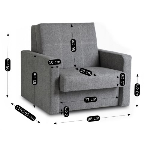 Zestaw 2x Fotel Do Spania Jednoosobowy MILAN 1 Szary
