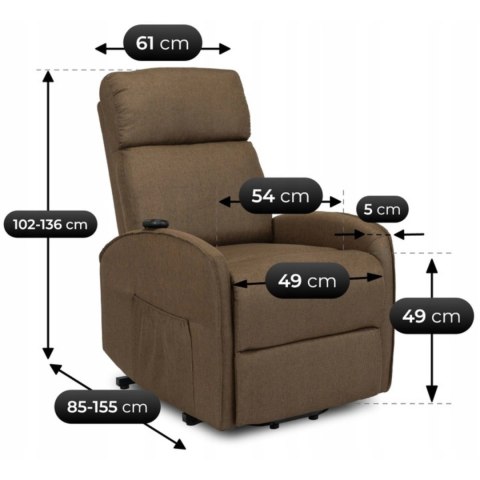 Fotel Wypoczynkowy COLTON z Funkcją Wstawania Elektrycznie Rozkładany Brązowy Nowoczesny