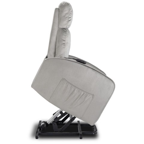 Fotel Wypoczynkowy COLTON z Funkcją Wstawania Elektrycznie Rozkładany Szary Welurowy Nowoczesny