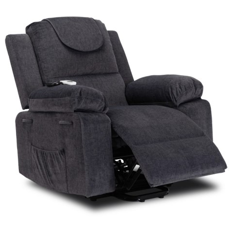 Fotel Masujący Elektrycznie Rozkładany FENIX z Funkcją Wstawania Ciemny Popiel