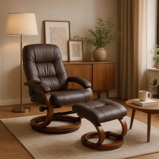 Fotel Masujący Podgrzewany CANO z Podnóżkiem Brązowy Ekoskóra