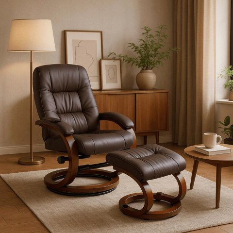 Fotel Masujący Podgrzewany CANO z Podnóżkiem Brązowy Ekoskóra