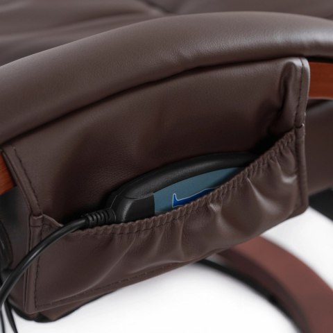 Fotel Masujący Podgrzewany CANO z Podnóżkiem Brązowy Ekoskóra