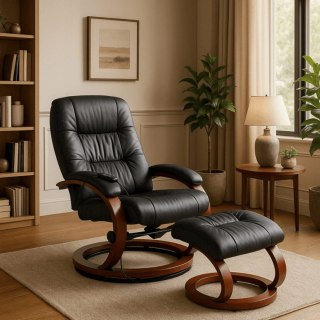 Fotel Masujący Podgrzewany CANO z Podnóżkiem Czarny Ekoskóra