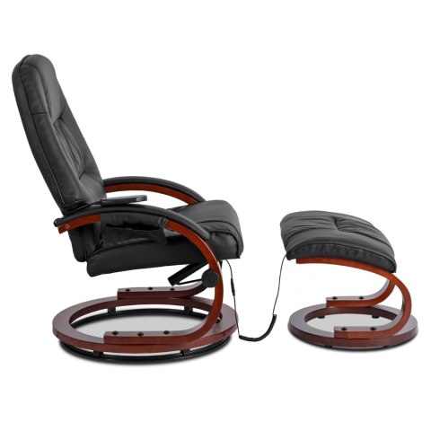 Fotel Masujący Podgrzewany CANO z Podnóżkiem Czarny Ekoskóra
