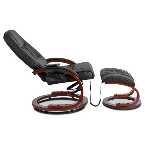 Fotel Masujący Podgrzewany CANO z Podnóżkiem Czarny Ekoskóra