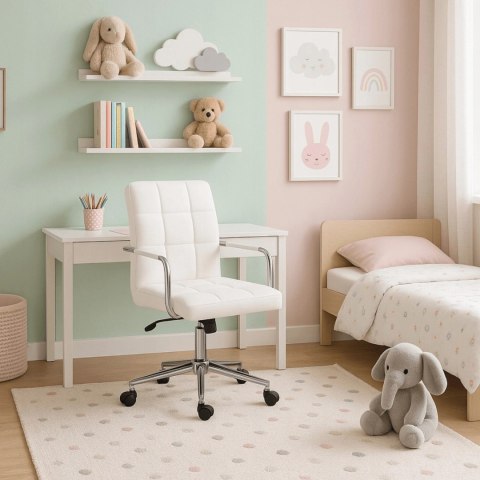 Krzesło Obrotowe Młodzieżowe ASTRO Białe Ekoskóra Nowoczesne