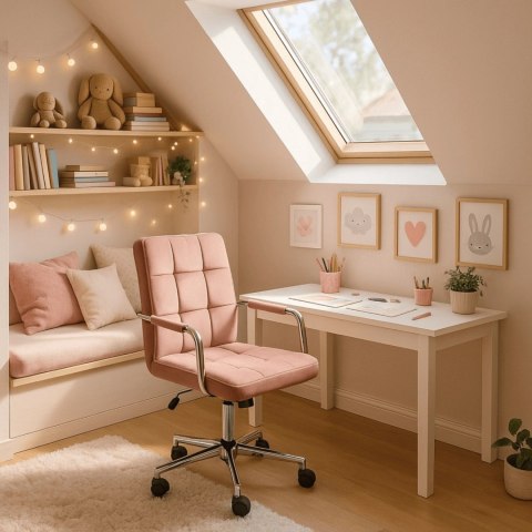 Fotel Obrotowy ASTRO Młodzieżowy Różowy Welurowy