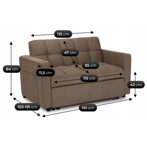 Fotel Rozkładany ASTER do Spania Brązowy