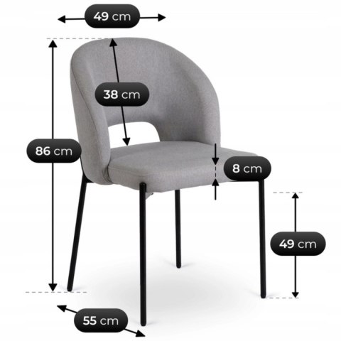Krzesło Tapicerowane BROS Szare Nowoczesne