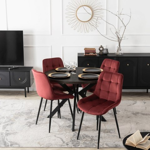 Krzesło Tapicerowane do Jadalni CHRIS Bordowe Welurowe Nowoczesne