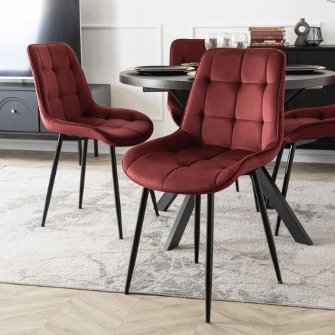 Krzesło Tapicerowane do Jadalni CHRIS Bordowe Welurowe Nowoczesne