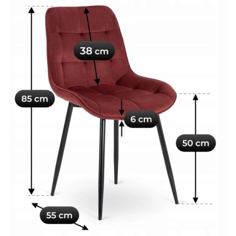 Krzesło Tapicerowane do Jadalni CHRIS Bordowe Welurowe Nowoczesne