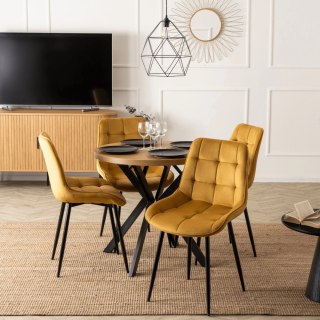 Krzesło Tapicerowane do Jadalni CHRIS Musztardowe Welurowe Nowoczesne