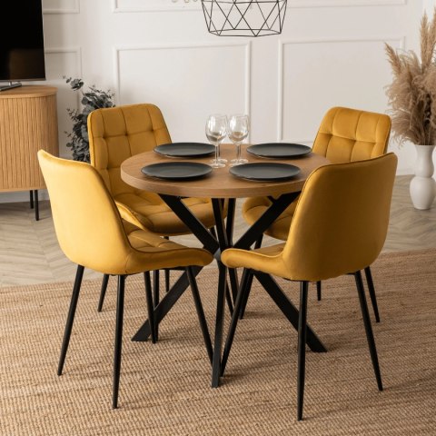 Krzesło Tapicerowane do Jadalni CHRIS Musztardowe Welurowe Nowoczesne