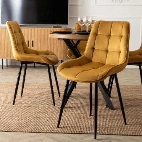 Krzesło Tapicerowane do Jadalni CHRIS Musztardowe Welurowe Nowoczesne