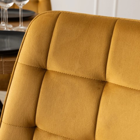 Krzesło Tapicerowane do Jadalni CHRIS Musztardowe Welurowe Nowoczesne