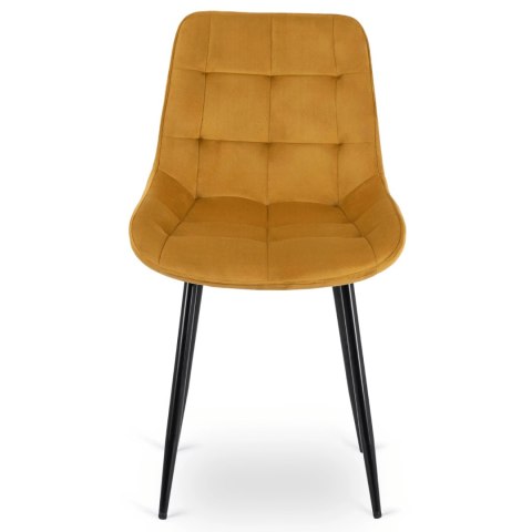 Krzesło Tapicerowane do Jadalni CHRIS Musztardowe Welurowe Nowoczesne