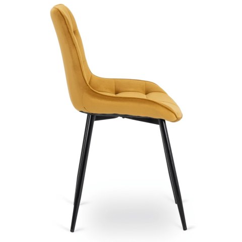 Krzesło Tapicerowane do Jadalni CHRIS Musztardowe Welurowe Nowoczesne