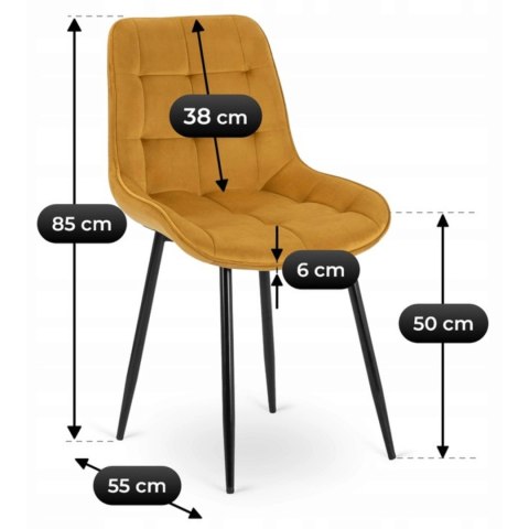 Krzesło Tapicerowane do Jadalni CHRIS Musztardowe Welurowe Nowoczesne