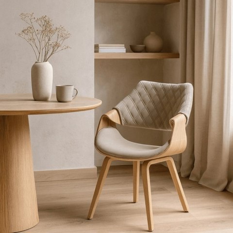 Krzesło Tapicerowane z Drewna Giętego do Salonu LUISE Beżowe Welurowe Nowoczesne