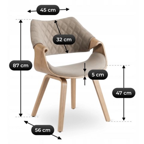 Krzesło Tapicerowane z Drewna Giętego do Salonu LUISE Beżowe Welurowe Nowoczesne