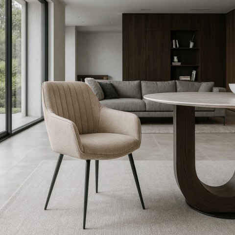 Krzesło Tapicerowane do Salonu MALAGA Beżowe Nowoczesne