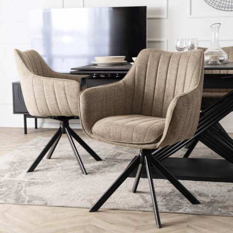 Krzesło Tapicerowane Obrotowe do Salonu MUMBAI Beżowe Nowoczesne