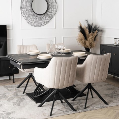 Krzesło Tapicerowane Obrotowe do Salonu MUMBAI Kremowe Nowoczesne