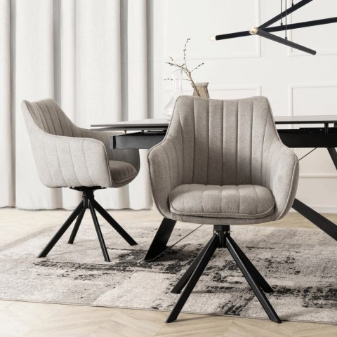 Krzesło Tapicerowane Obrotowe do Salonu MUMBAI Szare Nowoczesne