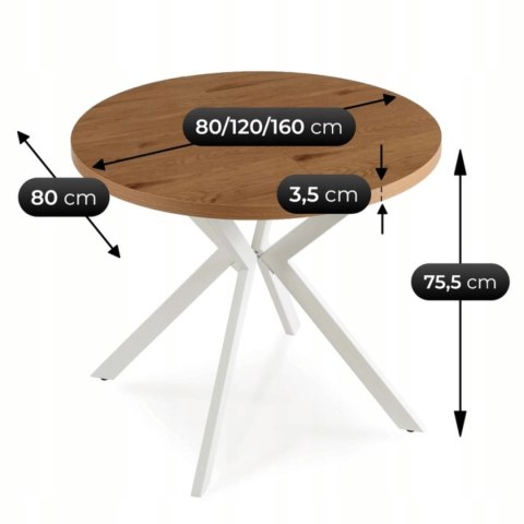 Stół DORIAN Rozkładany 80-160 cm Dąb Złoty/Biały