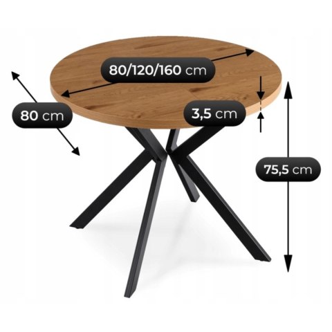 Stół DORIAN Rozkładany 80-160 cm Dąb Złoty/Czarny