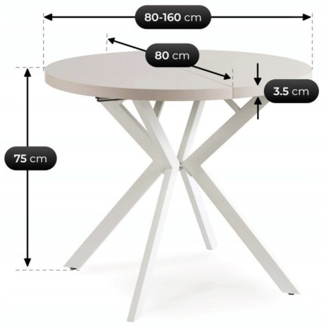 Stół DORIAN Rozkładany 80-160 cm Kaszmir/Biały