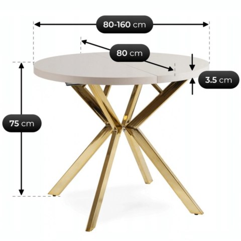 Stół DORIAN Rozkładany 80-160 cm Kaszmir/Złoty