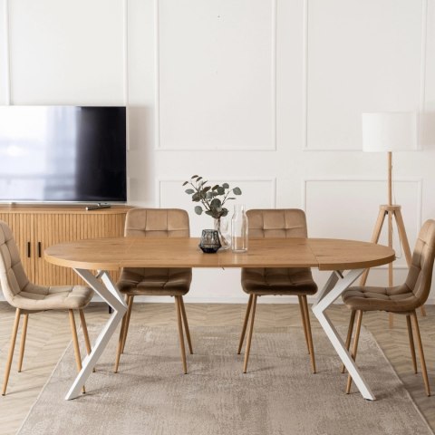 Stół LUGO Rozkładany 90-190 cm Dąb Złoty/Biały