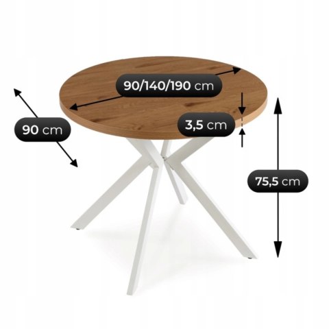 Stół LUGO Rozkładany 90-190 cm Dąb Złoty/Biały