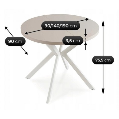 Stół LUGO Rozkładany 90-190 cm Kaszmir/Biały