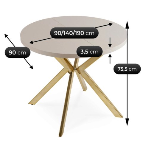 Stół LUGO Rozkładany 90-190 cm Kaszmir/Złoty