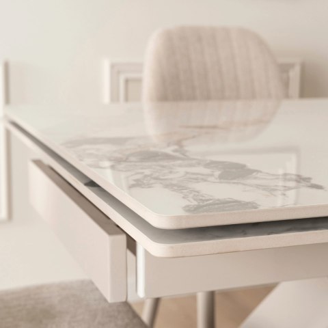 Stół LUIGI Ceramiczny Rozkładany 160-240 cm Biały Marmur/Kaszmir