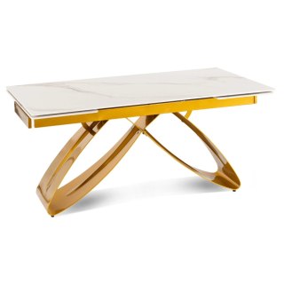 Stół LUIGI Ceramiczny Rozkładany 160-240 cm Biały Marmur/Złoty