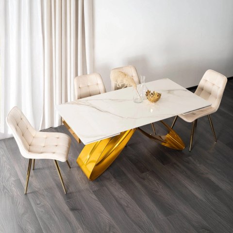 Stół LUIGI Ceramiczny Rozkładany 160-240 cm Biały Marmur/Złoty