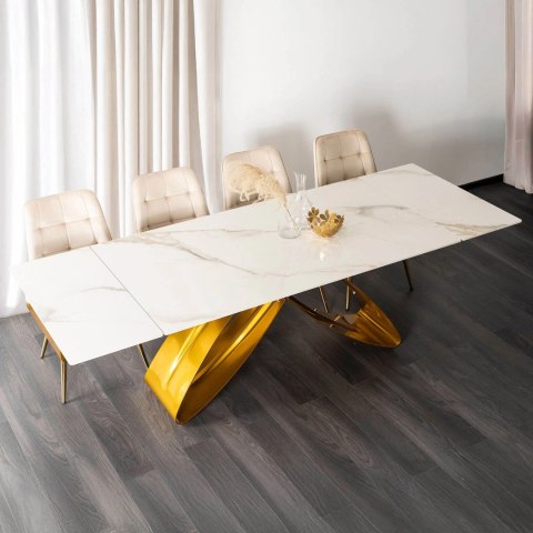 Stół LUIGI Ceramiczny Rozkładany 160-240 cm Biały Marmur/Złoty