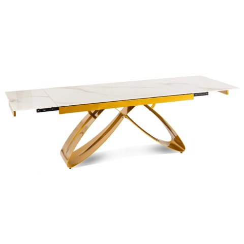 Stół LUIGI Ceramiczny Rozkładany 160-240 cm Biały Marmur/Złoty